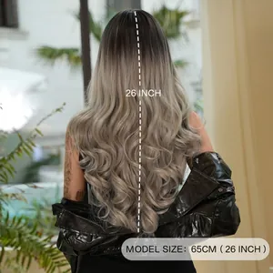 Perruque longue ondulée ombre gris argenté 26 pouces avec grandes boucles élégantes