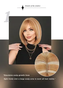 Détail de la couture de cuir chevelu réaliste sur une perruque bob blonde pour raie
