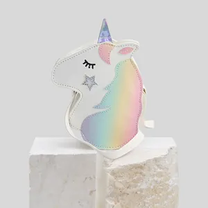 Sac Bandoulière Licorne Mignon Pour Filles Paillettes Arc-En-Ciel Cuir PU Dessin Animé Petit Sac À Épaule Corne Holographique