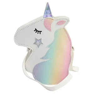 Sac bandoulière licorne blanche pailletée pour enfants avec paillettes arc-en-ciel