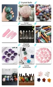 Detailed collection of assorted natural crystal spheres, pillars, and hand-carved shapes