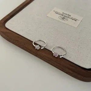 S925 sterling silver flower rings with pink teardrop zircon and butterfly open band design