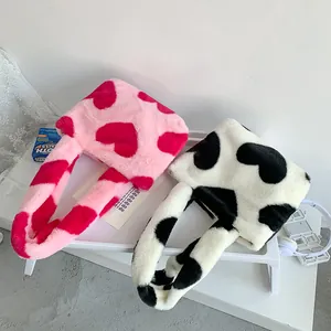 Sac fourre-tout en peluche à motif cœur rose et blanc en fausse fourrure douce