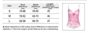 Detailed size chart for floral print slim camisole with adjustable straps and V-neckline