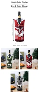 Detail view of knitted Christmas wine bottle covers showing 24x12cm size specifications
