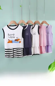 Tejido de modal transpirable en conjuntos de pijama de verano coloridos para niños y niñas