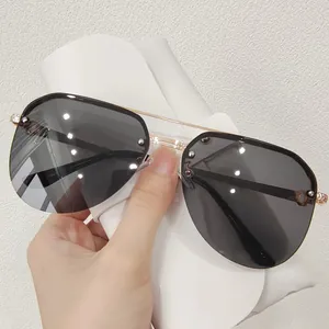 Fashion Metal Aviator Sunglasses For Women Men Large Frame Gradient Lens Double Bridge UV Protection Sunshade Eyewear