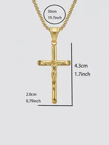 Gold cross pendant necklace dimensions 4.3cm height and 50cm chain length detailed view