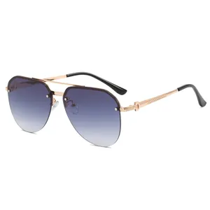 Stylish rose gold aviator sunglasses with blue-purple gradient lenses and woven temples