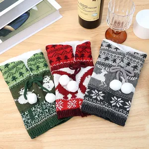 Three-piece set of knitted Christmas wine bottle covers with reindeer and snowman patterns