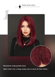 Détail macro du cuir chevelu simulé sur la perruque bob bordeaux lace front bordeaux