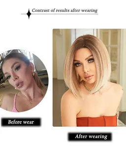 Comparaison avant et après le port de la perruque bob lace blonde ombrée à racines foncées