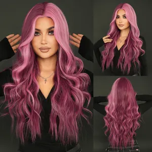 Long Wavy Synthetic Lace Wig For Women Ombre Starry Purple Rainbow Heat Resistant Fiber Middle Part Fashion Hair Wig