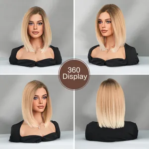 Vues multiples d'une perruque bob dégradée blonde avec raie en dentelle et cheveux soyeux