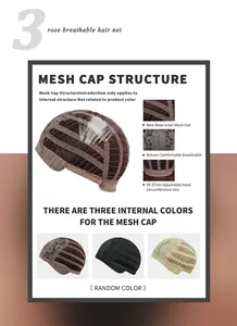 Ademend rose mesh cap voor zwarte pruiken met verstelbare bandjes voor maat 54-57 cm