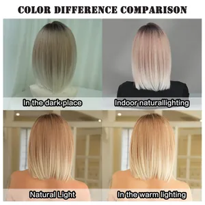 Perruque Bob dégradé blond : rendu des couleurs sous lumière intérieure et extérieure