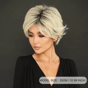 Kurze gestufte Pixie-Perücke in Ombre-Blond mit dunklem Ansatz, 33 cm Kunsthaar-Perücke