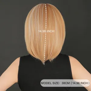 Perruque courte Bob blond fraise pour femme avec cheveux raides et longueur de 38 cm