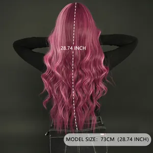 Long wavy purple gradient wig for women featuring 73cm length and natural lace middle part