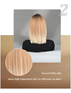 Détail de la texture soie mate de la perruque Bob ombré blond avec raie réaliste