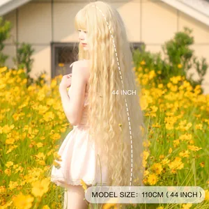 44 inch light blonde long wavy wig with bangs for Lolita costume style outdoors