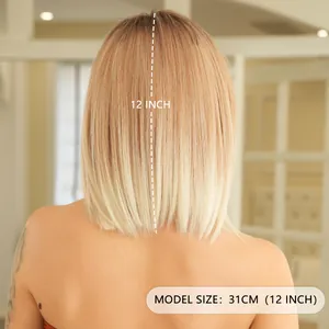 Perruque Bob 12 pouces blond doré ombré avec dentelle réaliste pour femmes