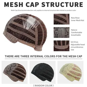 Detail of breathable rose net mesh cap for wigs with adjustable straps 54-57cm