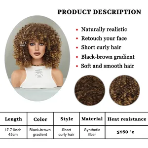 Detail view of 17.71-inch short curly synthetic wig with heat-resistant fiber specs