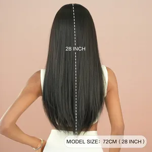 Perruque bandeau noire de 28 pouces pour femmes noires avec cheveux synthétiques raides