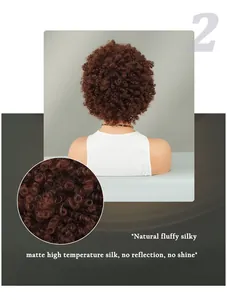 Detailansicht der Rückseite und Nahaufnahme der matten braunen Afro-Kinky-Kurzhaarperücke