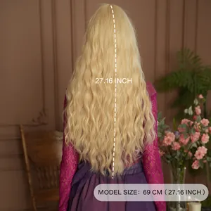 Long wavy golden blonde wig for women 27.16 inches high quality heat resistant synthetic hair