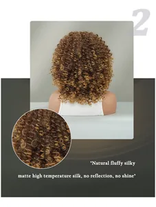 Macro detail of matte high temperature silk texture on a kinky curly honey brown wig