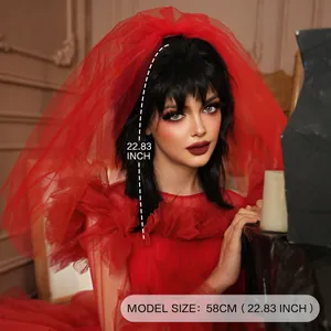 Voile de cosplay rouge avec tulle multicouche et volants pour Halloween, 58cm
