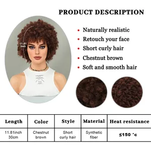 Kurze kastanienbraune lockige Synthetikperücke für schwarze Frauen mit Pixie-Schnitt