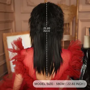 Perruque noire longue dégradée style Beetlejuice pour femme, 58cm pour cosplay Halloween