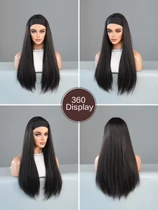 Vue à 360 degrés montrant la texture lisse et la longueur de la perruque à bandeau