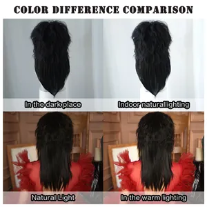 Comparaison de couleur de la longue perruque mulet noire sous différents éclairages