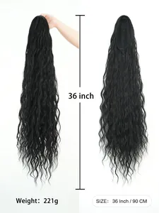 Detail of 36-inch water wave ponytail extension showing inner mesh and drawstring structure