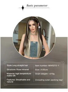 Detail view of 83cm long straight synthetic wig with breathable rose net structure