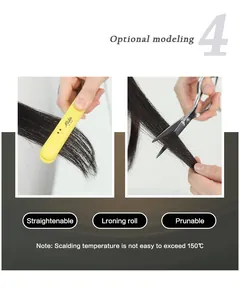 Detail showing synthetic hair heat resistance up to 150°C for straightening and curling