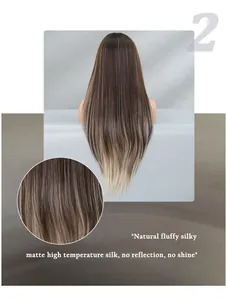 Detailed back view of long ombre brown straight wig with matte silk texture close-up