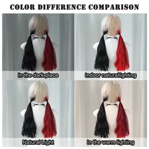 Comparaison de couleur de perruque Harley Quinn sous divers éclairages intérieurs