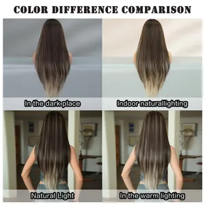 Long straight hair wig color comparison under four different lighting conditions