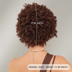 Kurze lockige Afro-Kunsthaarperücke für schwarze Frauen in Rotbraun, 30 cm Rückansicht