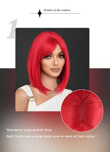 Dettaglio parrucca bob rossa che mostra l'attaccatura realistica per styling naturali