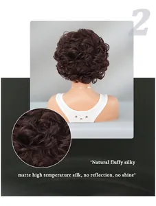 Detail view of brown pixie cut wig with natural matte high temperature silk texture