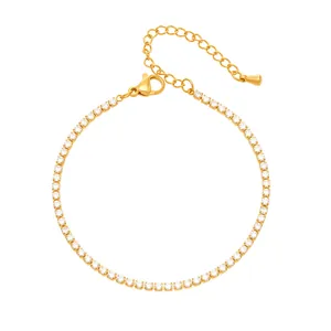 Elegant gold-plated tennis bracelet with shimmering cubic zirconia and adjustable chain