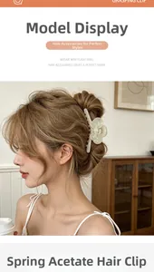 Detailed view of cream acetate hair claw clip with floral shape and sparkling accents