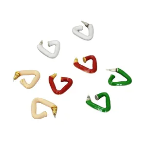 French style colorful geometric triangle brass gold-plated enamel earrings set in 4 colors