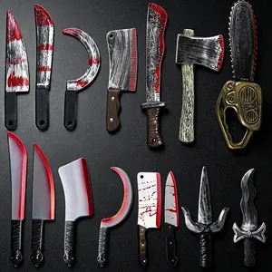Halloween Realistic Plastic Weapon Toys Simulated Bloody Ax Chainsaw Ninja Sai Dagger Pirate Gun For Cosplay Party Props
